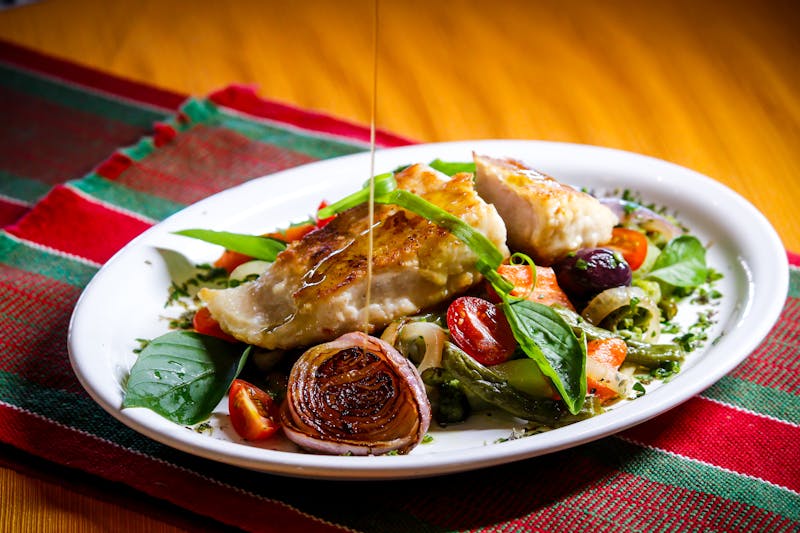 BBQ Chicken Roundup pizza with grilled chicken and caramelized onions