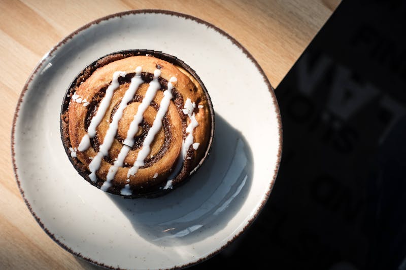 Cinnamon Dessert Pizza with icing drizzle and cinnamon sugar